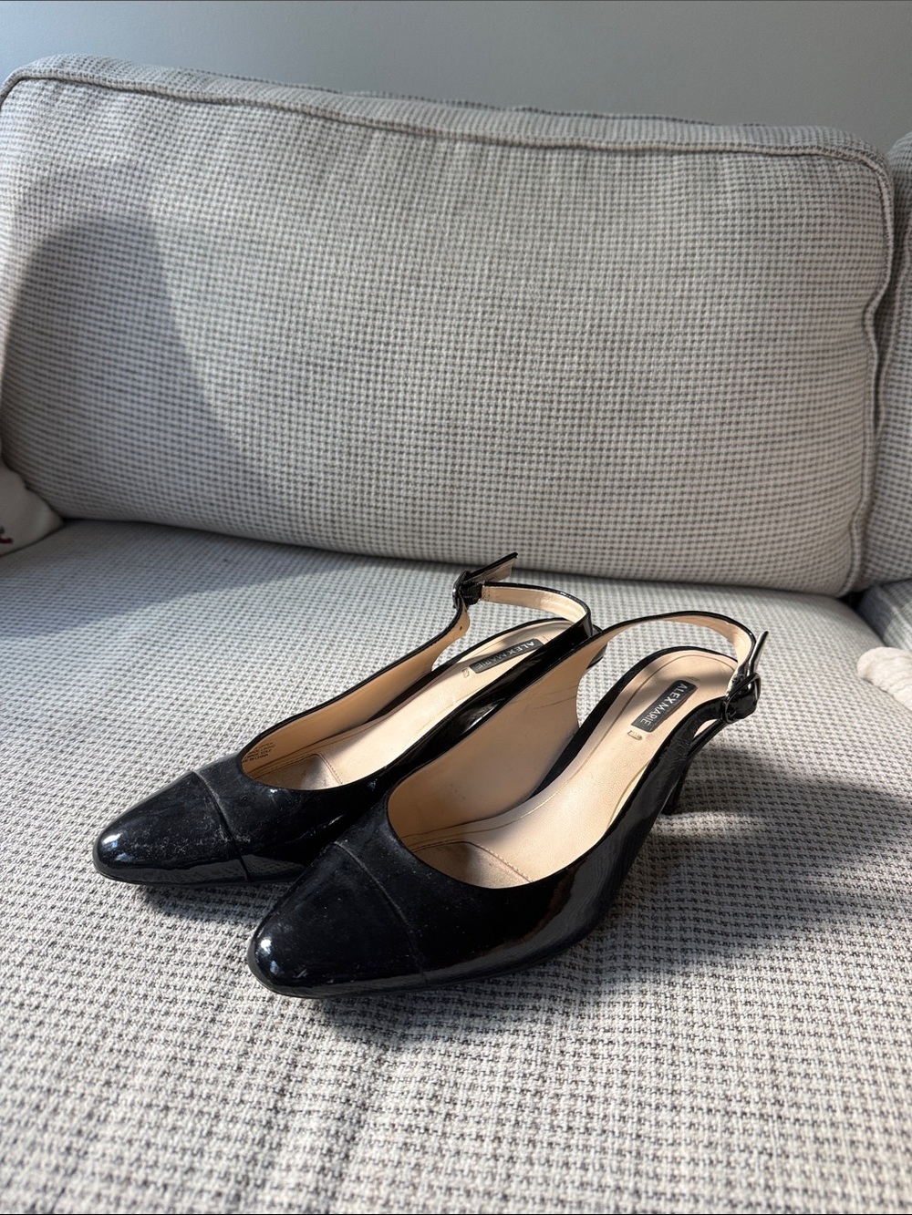 Anne Klein Black Patent Slingback Pointed Kitten Heels